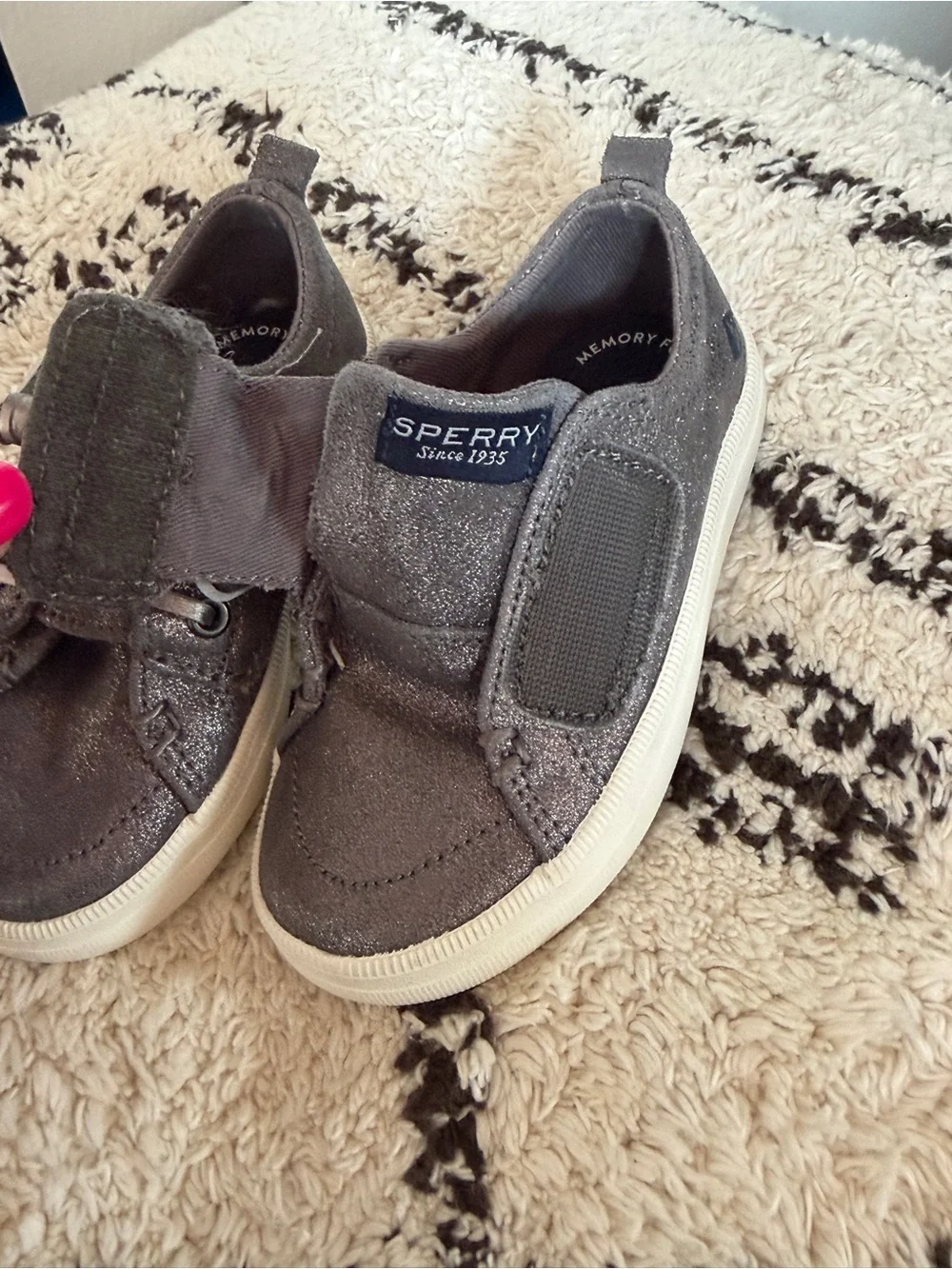 Kids Gray Glitter Slip-On Sneakers with Laces